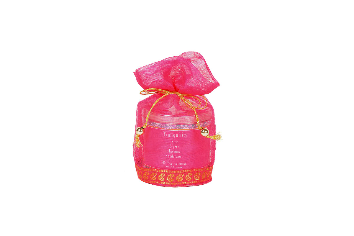 Tranquility-40 Incense Cones Tin Can in a Decorative Tissue Bag  (A-1026/B)