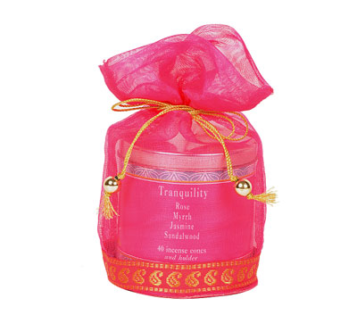 Tranquility-40 Incense Cones Tin Can in a Decorative Tissue Bag  (A-1026/B)