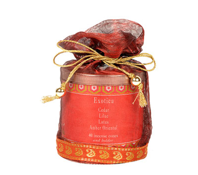 Exotica-40 Incense Cones Tin Can in a Decorative Tissue Bag  (A-1026/E)